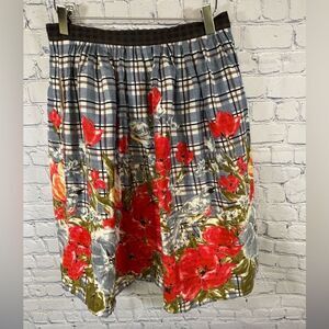 Anthropologie Odille English Girl Romantic Pleated Picked Plaid Floral Skirt 4
